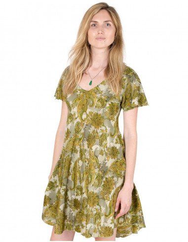 vestido-corto-seda-verano-mangas-verde