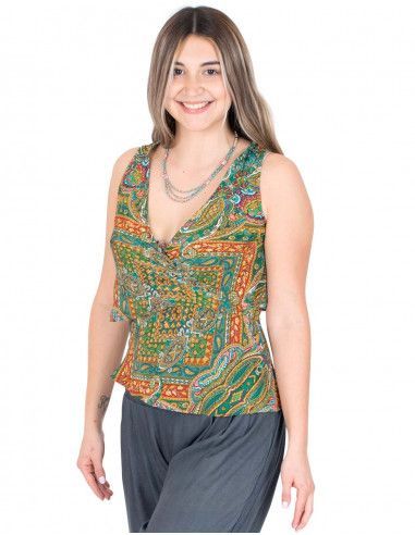 T-shirt-silk-crossed-printed-green