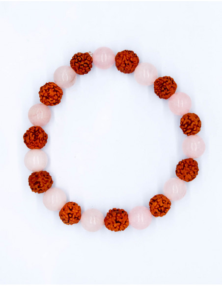 Rudraksha and Rose Quartz Bracelet