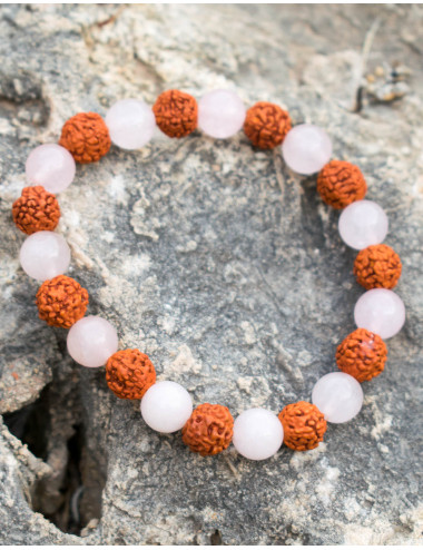 Rudraksha and Rose Quartz Bracelet