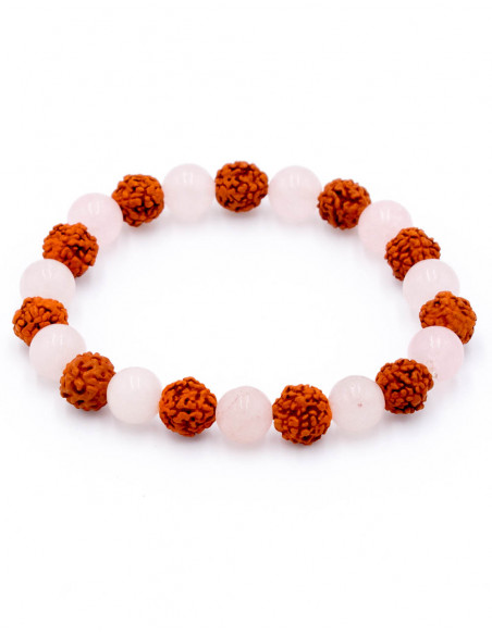Rudraksha and Rose Quartz Bracelet