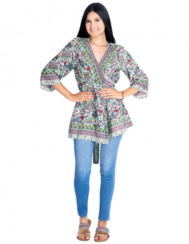 Long Wrap Blouse