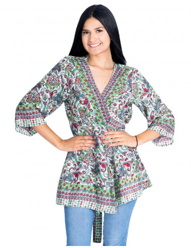 Long Wrap Blouse