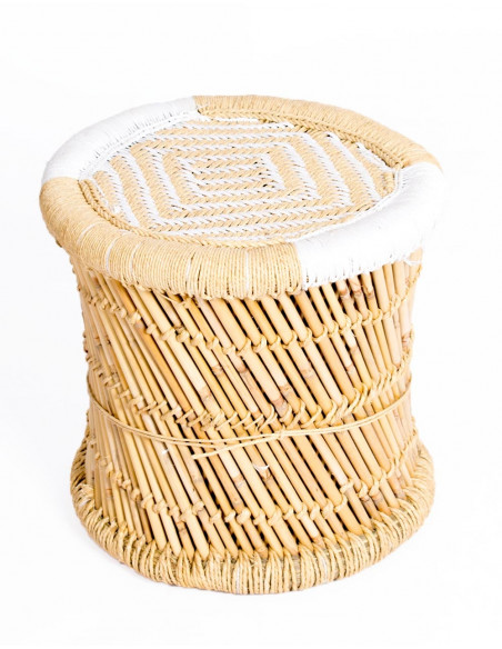 Woven Bamboo Stool - Handmade Elastic Seat from India - 40 cm High