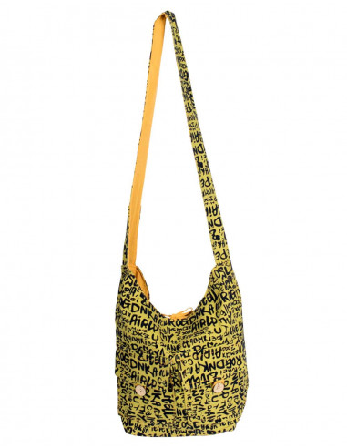 Yellow Shoulder Bag with Black Letters