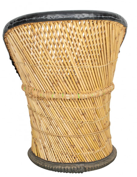 Jute armchair with faux leather details | Handcrafted in India | Comfort and ethnic style