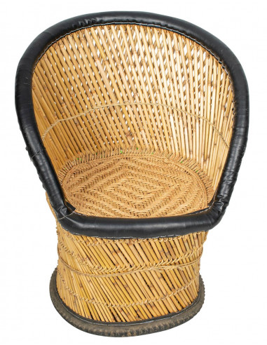 Jute armchair with faux leather details |...