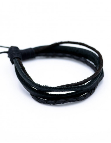 pulsera-multiple-negra-simil-piel-unisex