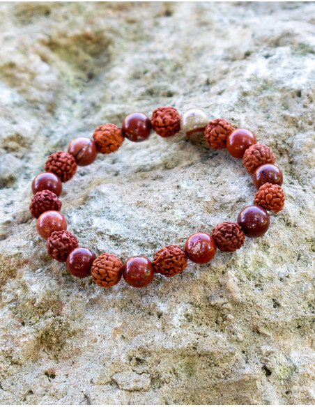 Rudraksha and Red Jasper Bracelet