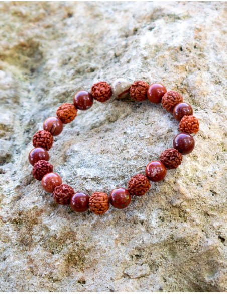Rudraksha and Red Jasper Bracelet