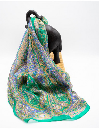 pañuelo-mujer-seda-verde-estampado