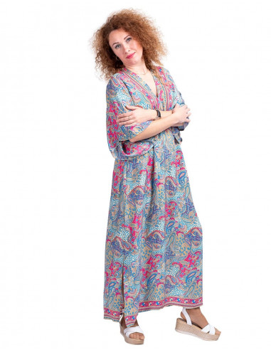 V Back Printed Dress