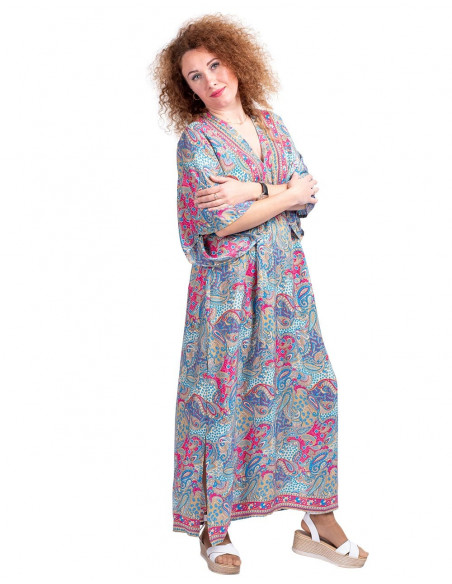 V Back Printed Dress