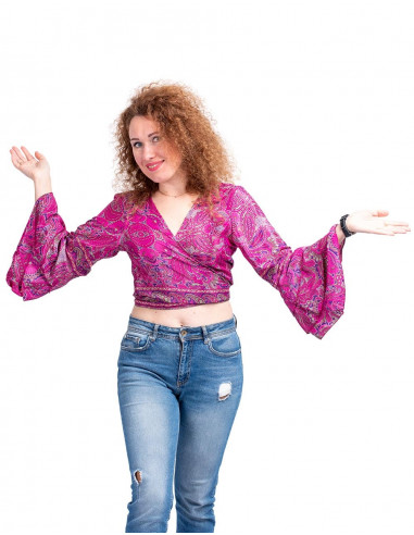 Fuchsia Top with Wide Sleeves