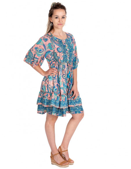 vestido-corto-estilo-boho-estampado-fondo-salmon