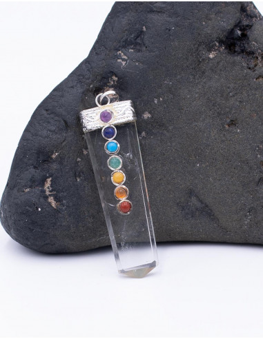 Crystal Quartz Pendant with 7 Chakras