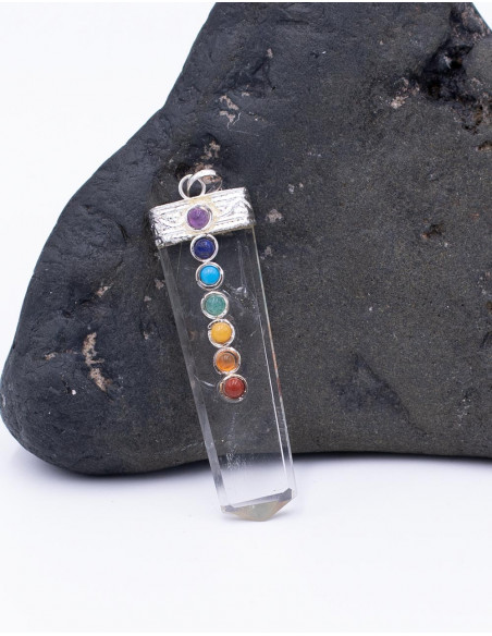 Crystal Quartz Pendant with 7 Chakras