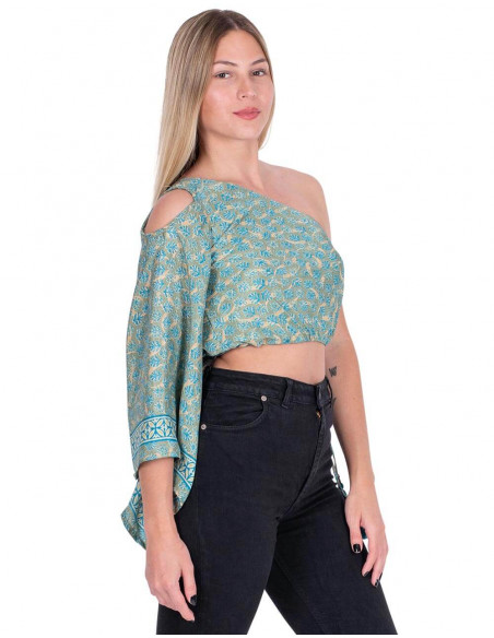 top-corto-una-manga-verde-estampado