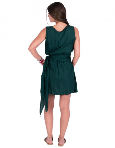 vestido-corto-drapeado-lazo-cintura
