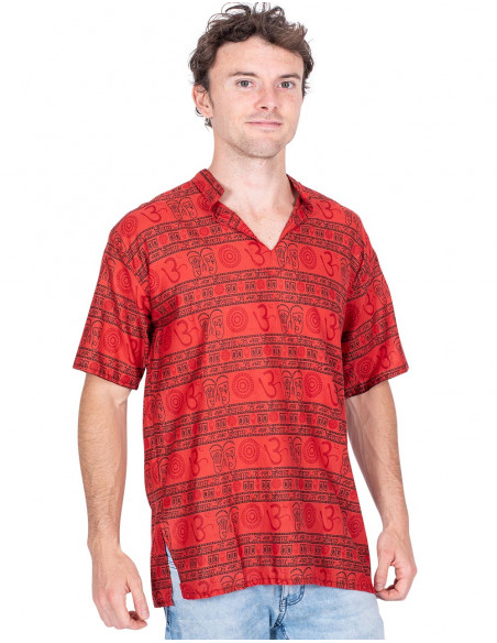 kurta-om-roja-mangas-cortas-hombre