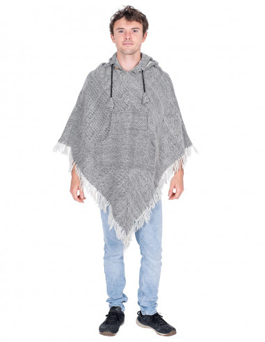poncho-unisex-gris-con-flecos