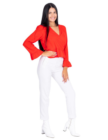 Red blouse with ruffles