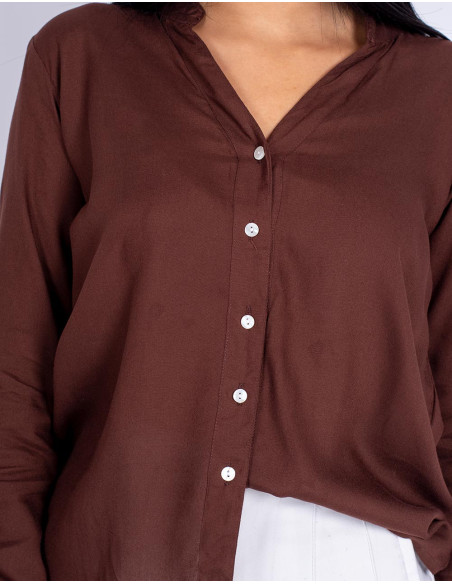 camisa-rayon-marron-mangas-largas