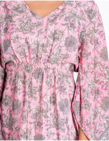 vestido-corto-mangas-amplias-estampado-rosa