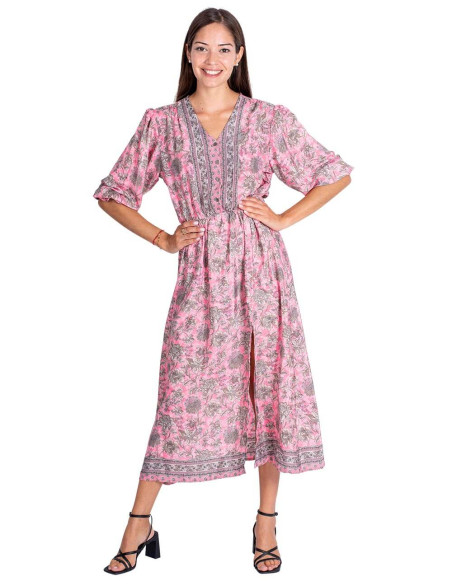 Pink Dress Gray Flowers