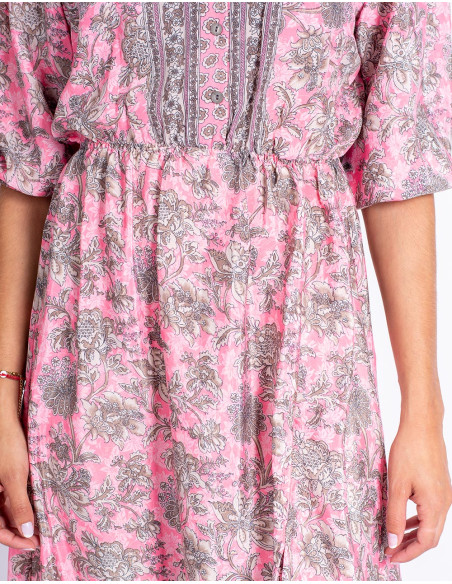 Pink Dress Gray Flowers