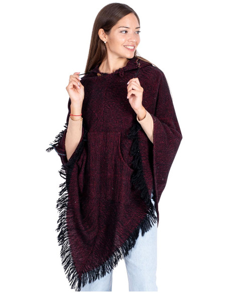 Burgundy Fringed Poncho