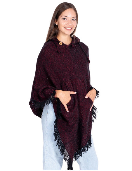 Burgundy Fringe Poncho