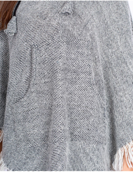Gray Fringed Poncho