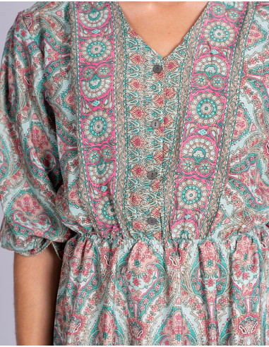 vestido-mangas-medias-seda-verde-dibujos-rosas