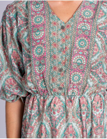vestido-mangas-medias-seda-verde-dibujos-rosas