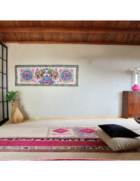 Multicolored Tapestry of Facing Elephants