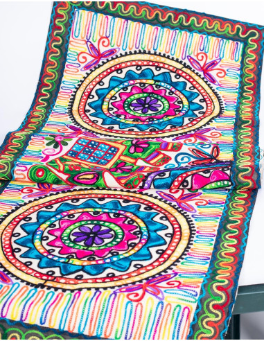 Multicolored Tapestry of Facing Elephants