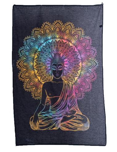 Handmade Black Tapestry with Multicolored Drawing of...