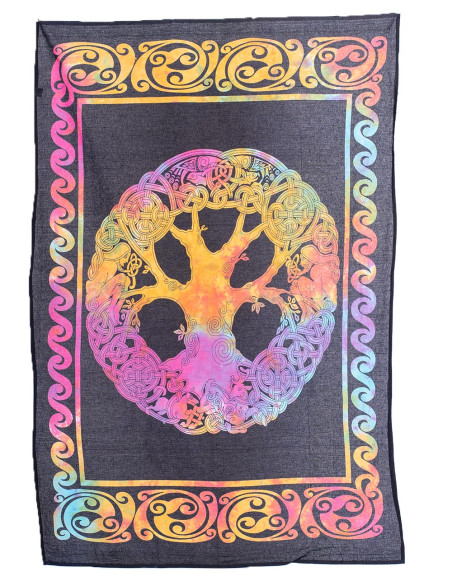 Tree Tapestry with Black Background and Colorful Frame