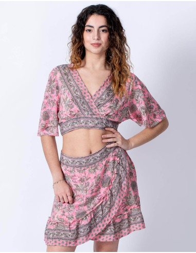 Printed Silk Top and Skirt Set