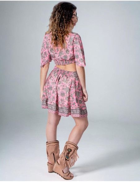 Printed Silk Top and Skirt Set