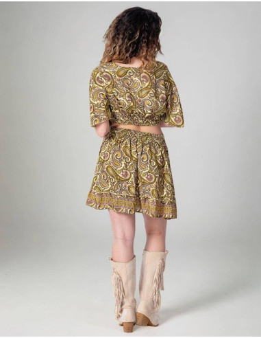 Kimago Yellow Top and Skirt Boho Set