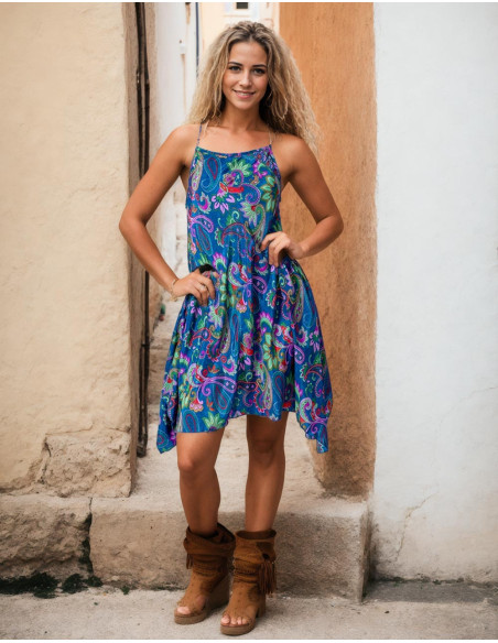 vestido-corto-desigual-seda-azul