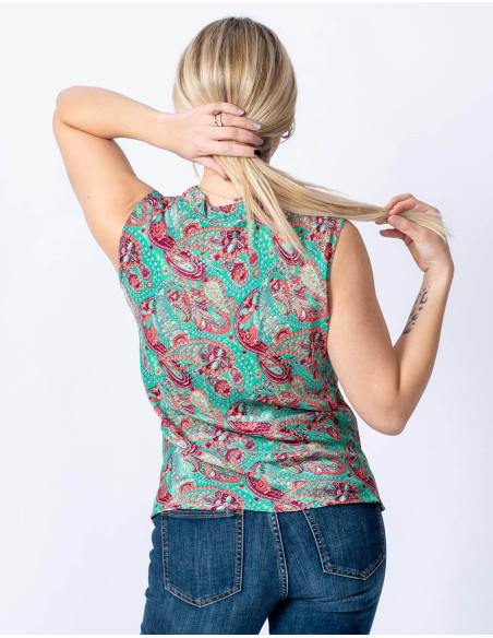 Basic printed green silk T-shirt