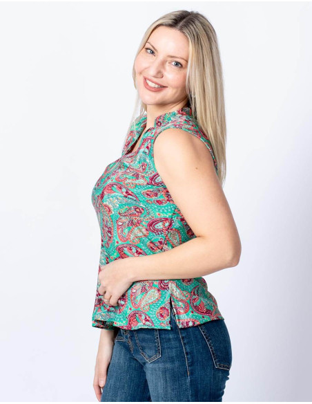 Basic printed green silk T-shirt