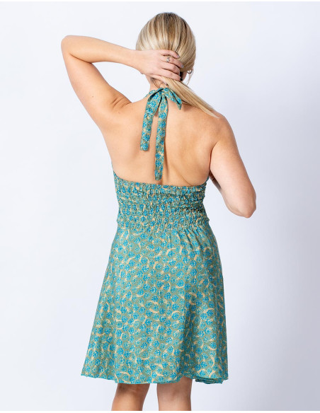 Printed Silk Dress with Lace-Up Closure