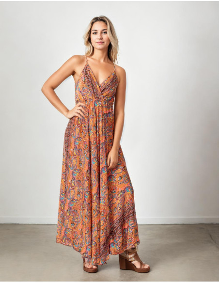 vestido-verano-largo-hippie-naranja-estampado