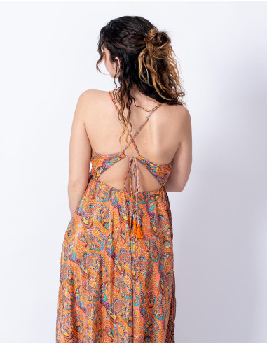 vestido-verano-largo-boho-naranja-estampado