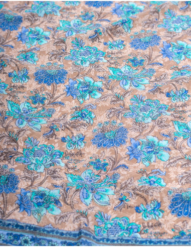 Light Blue Printed Silk Long Dress