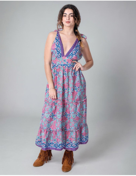 Pink Silk Dress with Flower Print